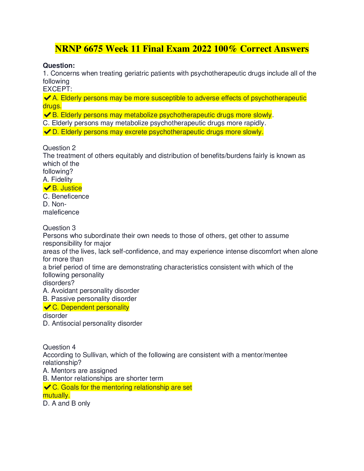 NRNP 6675 Week 11 Final Exam Questions and Answers 100% Correct - 2022